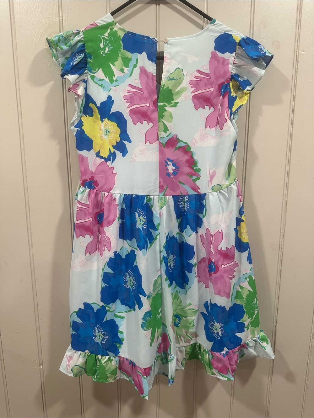 JODIFL Pastel Floral Ruffle Sleeve Dress - Blue, Pink & Green - Picture 4 of 5